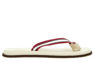 Brunello Cucinelli Striped Fabric Thong Sandals in Cream