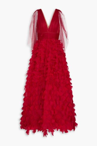 MARCHESA NOTTE APPLIQUD PLISS-TULLE AND ORGANZA GOWN - Size 6