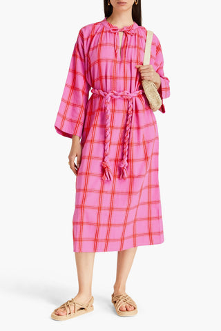 MARA HOFFMAN LYSA CHECKED COTTON-JACQUARD MIDI DRESS - Size 4XL