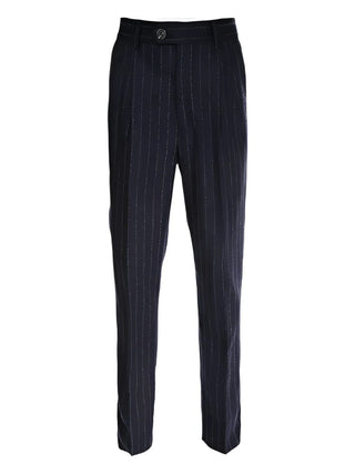 Brunello Cucinelli Wool Pinstripe Tailored Trousers Dark Blue