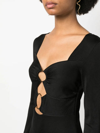 Tom Ford Ribbed Knit Ruched Mini Dress with Ring Hardware