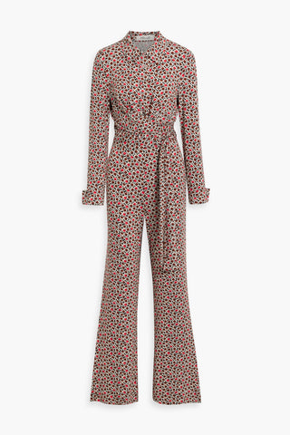 DIANE VON FURSTENBERG MICHELE PRINTED STRETCH-JERSEY WIDE-LEG JUMPSUIT - Size M