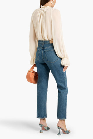 ALICE + OLIVIA JOSEPHINE RUFFLED CHIFFON BLOUSE - Size L