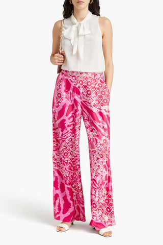 CAMILLA PLEATED PRINTED SILK-TWILL WIDE-LEG PANTS - Size XS