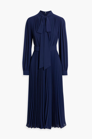 MIKAEL AGHAL PUSSY-BOW PLEATED CREPE MIDI DRESS - Size 8