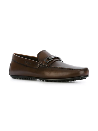 Tods Leather Bar Detail Loafers Brown