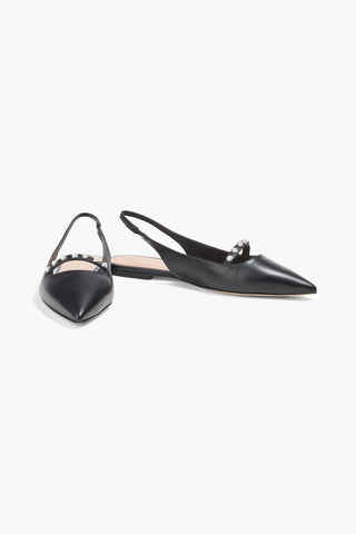 STUART WEITZMAN FAUX PEARL-EMBELLISHED LEATHER SLINGBACK POINT-TOE FLATS - Size 9.5