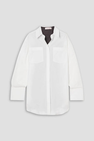VALENTINO GARAVANI LAYERED COTTON-POPLIN AND STRETCH-JERSEY MINI SHIRT DRESS - Size 42