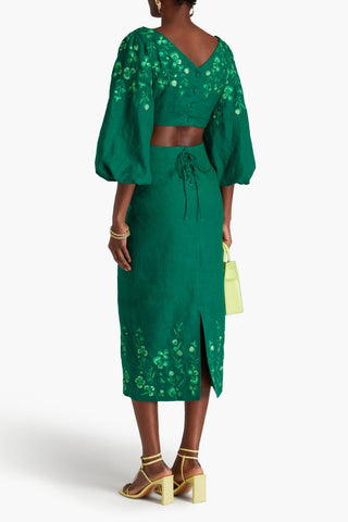 SALONI NEELA CUTOUT EMBROIDERED LINEN MIDI DRESS - Size 8