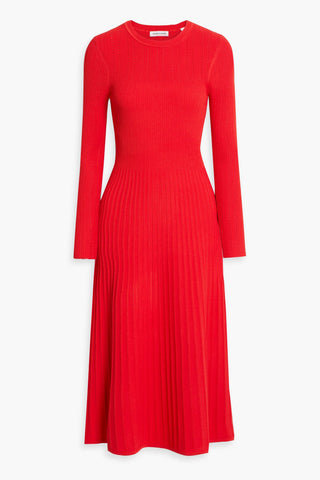 VERONICA BEARD NAMI POINTELLE AND RIBBED-KNIT MIDI DRESS - Size S