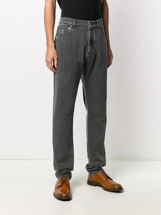 Brunello Cucinelli Washed Denim Regular Fit Jeans Medium Grey