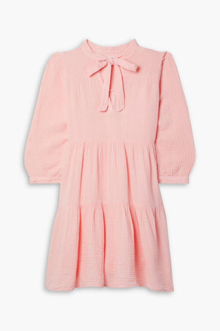 HONORINE GISELLE BOW-DETAILED TIERED COTTON-SEERSUCKER MINI DRESS - Size XS