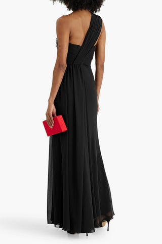 BADGLEY MISCHKA ONE-SHOULDER DRAPED CHIFFON GOWN - Size 10