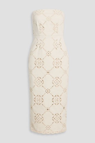 VERONICA BEARD NETTIA STRAPLESS BRODERIE ANGLAISE COTTON-BLEND MIDI DRESS - Size 16