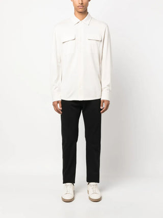 Brunello Cucinelli Melange Cotton Jersey Chest Pocket Shirt, Ecru
