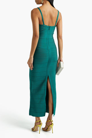 HERVÉ LÉGER CRYSTAL-EMBELLISHED BANDAGE MAXI DRESS - Size L