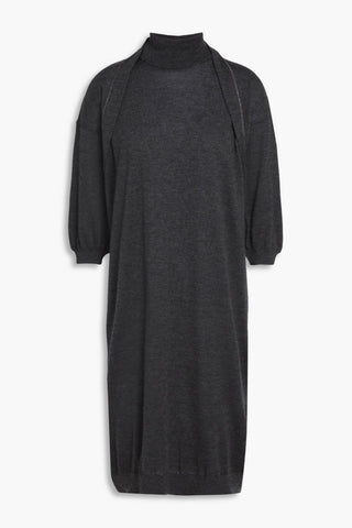 BRUNELLO CUCINELLI BEAD-EMBELLISHED CASHMERE AND SILK-BLEND DRESS - Size M