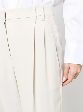 Brunello Cucinelli Matte Fabric High-Waisted Pleated Wide-Leg Trousers Latte
