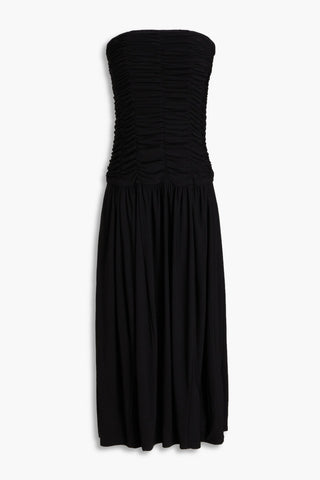 TIBI STRAPLESS RUCHED JERSEY MIDI DRESS - Size 2