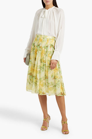 MIKAEL AGHAL PLEATED FLORAL-PRINT CHIFFON SKIRT - Size 4
