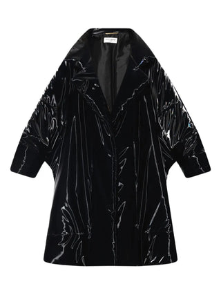 Saint Laurent Crinkled Glossy Padded Coat Black
