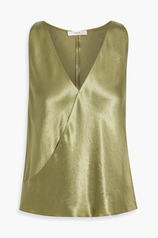 VINCE WRAP-EFFECT CRINKLED-SATIN TOP - Size S