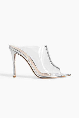 GIANVITO ROSSI SIGMA 105 CRYSTAL-EMBELLISHED PVC MULES - Size 40