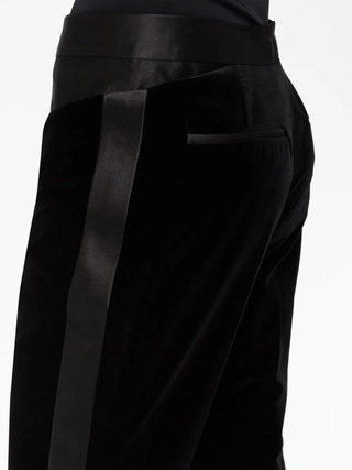 Tom Ford Velvet Flared Trousers with Contrast Waistband