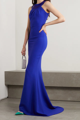 SAFIYAA BEAD-EMBELLISHED CREPE HALTERNECK GOWN - Size 46