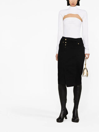 Tom Ford Gabardine Gold Button Pencil Skirt Black