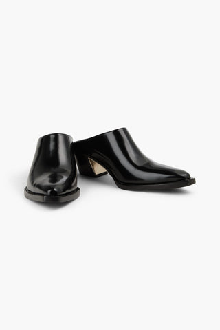 3.1 PHILLIP LIM DOWNTOWN GLOSSED-LEATHER MULES - Size 41