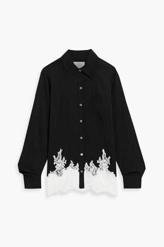 3.1 PHILLIP LIM LACE-TRIMMED CREPE SHIRT - Size 0