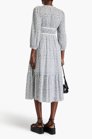 ULLA JOHNSON MALENA FLORAL-PRINT COTTON-CREPON MIDI DRESS - Size 2