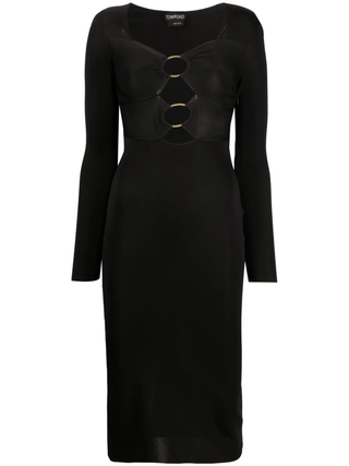 Tom Ford Knit Cut-Out Gold-Tone Ring Midi Dress