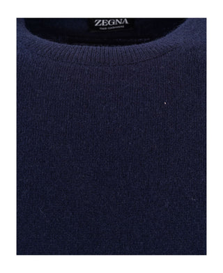 Zegna Navy Blue Cashmere Crewneck Sweater
