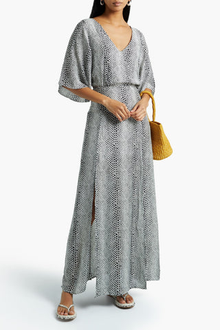 VIX PAULA HERMANNY BONNIE GATHERED SNAKE-PRINT VOILE MAXI DRESS - Size XS
