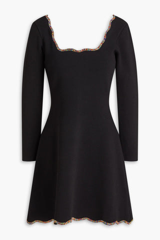 SANDRO CRYSTAL-EMBELLISHED STRETCH-KNIT MINI DRESS - Size 40
