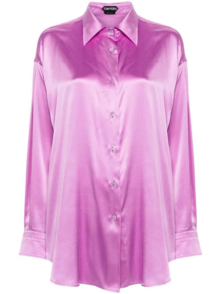 Tom Ford Purple Satin Point-Collar Button-Front Shirt