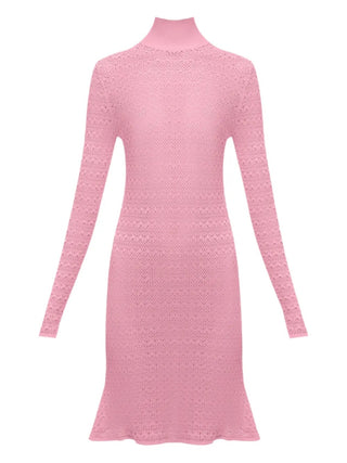 Tom Ford Openwork Knit Mock Neck Dress Pink