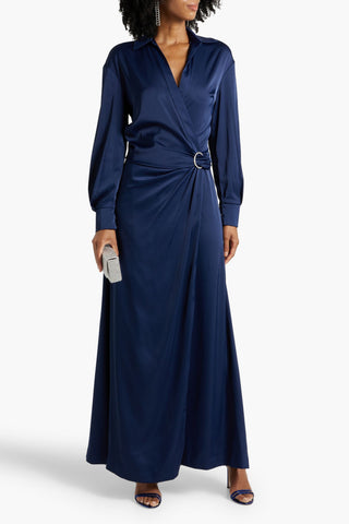 HALSTON WRAP-EFFECT SATIN MAXI DRESS - Size 4