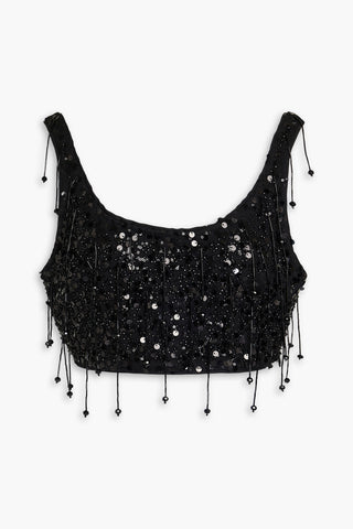 SIMKHAI KARLENA CROPPED EMBELLISHED JERSEY TOP - Size 8