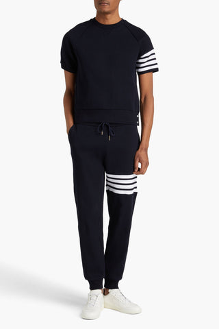 THOM BROWNE STRIPED WAFFLE-KNIT COTTON SWEATPANTS - Size 4