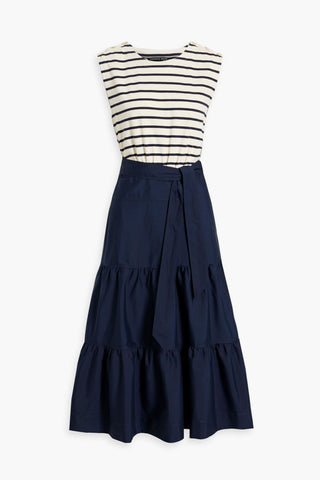 VERONICA BEARD PAZILA STRIPED COTTON-JERSEY AND POPLIN MIDI DRESS - Size XS