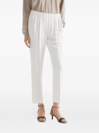Brunello Cucinelli Fluid Fabric Elasticated-Waist Trousers Natural