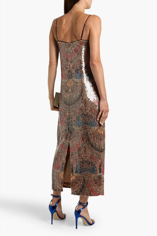 VERONICA BEARD LEDA SEQUINED PAISLEY-PRINT CHIFFON MAXI DRESS - Size 8