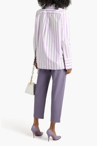 OSCAR DE LA RENTA STRIPED FLORAL-APPLIQUD COTTON-POPLIN SHIRT - Size 2