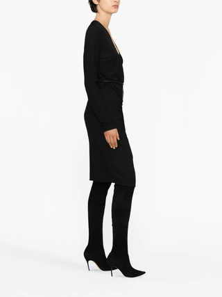 Tom Ford Jersey V-Neck Wrap Dress with Oval Leather Belt