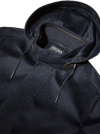 Zegna Zegna Wool-Blend Hooded Parka Jacket in Marine