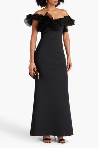 BADGLEY MISCHKA RUFFLED SCUBA GOWN - Size 8