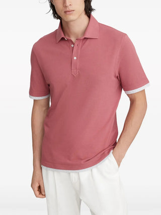 Brunello Cucinelli Cotton Polo Shirt with Contrast Trim Raspberry